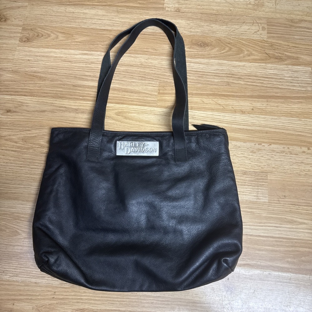Harley Davidson Womens Leather Large Travel Tote Shoulder Bag W/ Metal Logo